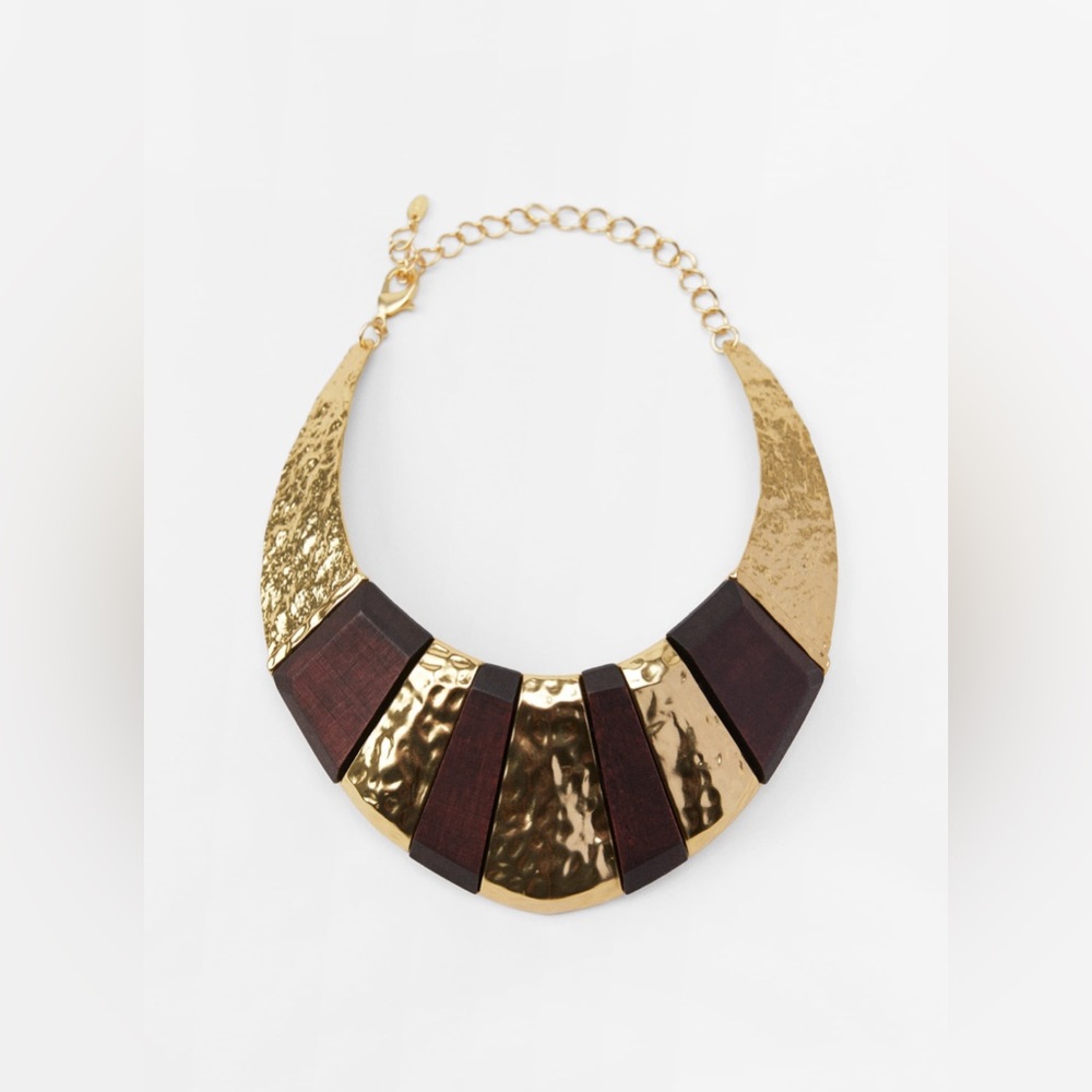 Zara - Large Wood & Gold Tone  Necklace - NWT